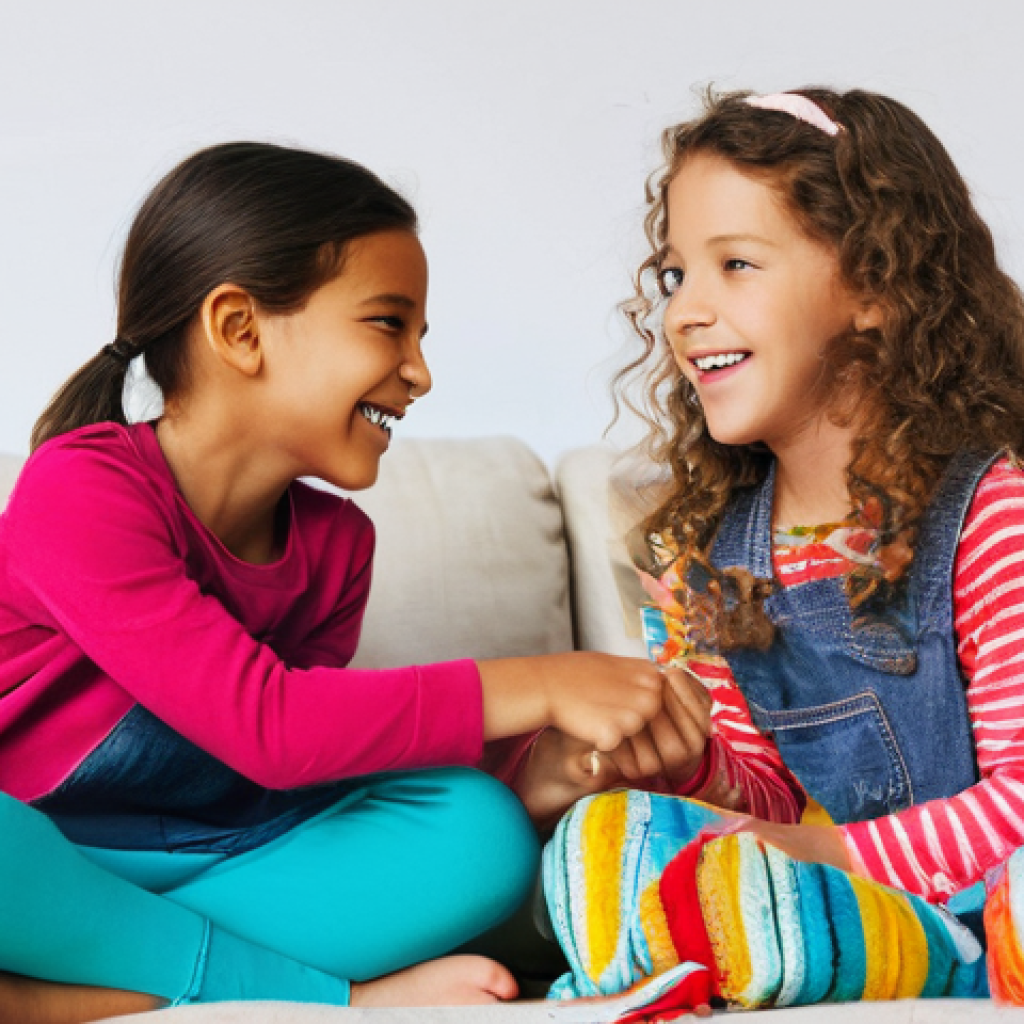 헤이지니 인기 이유와 분석 - **Prompt:** A vibrant, sun-drenched indoor scene featuring two young girls, Gisele and Claudia, aged...