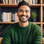 헤이지니 유튜브 채널 성장 비결 - A charismatic and authentic content creator, gender-neutral, in their late 30s, wearing a stylish ye...