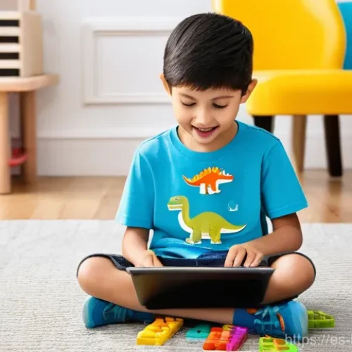 헤이지니 어린이 교육 콘텐츠 - **"A vibrant and diverse group of children, aged 6-9, immersed in educational digital activities wit...