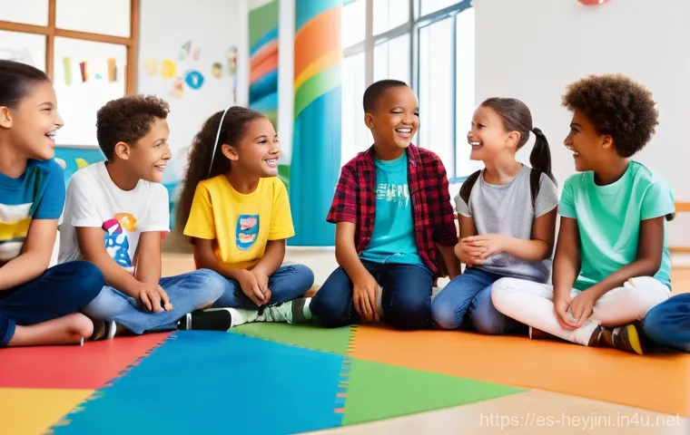 헤이지니의 사회적 공헌 활동 - **Prompt:** A vibrant and diverse group of children, aged 8-12, happily engaged in an online learnin...