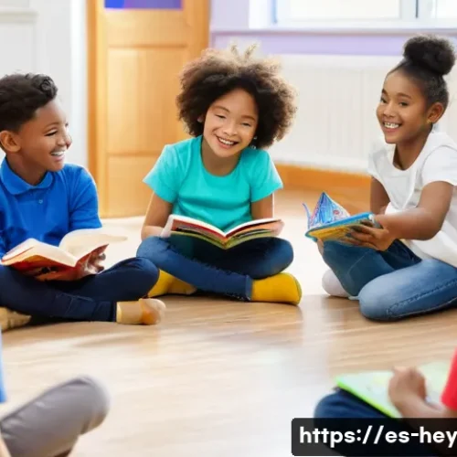 헤이지니의 그림책 출판 - **Prompt:** A group of diverse children, aged 6-8, are sitting in a circle in a brightly lit classro...