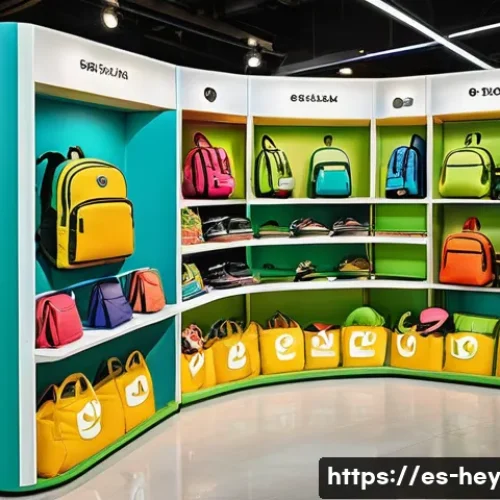 헤이지니 굿즈 디자인 특징 - A vibrant and energetic product display featuring backpacks and accessories adorned with saturated c...